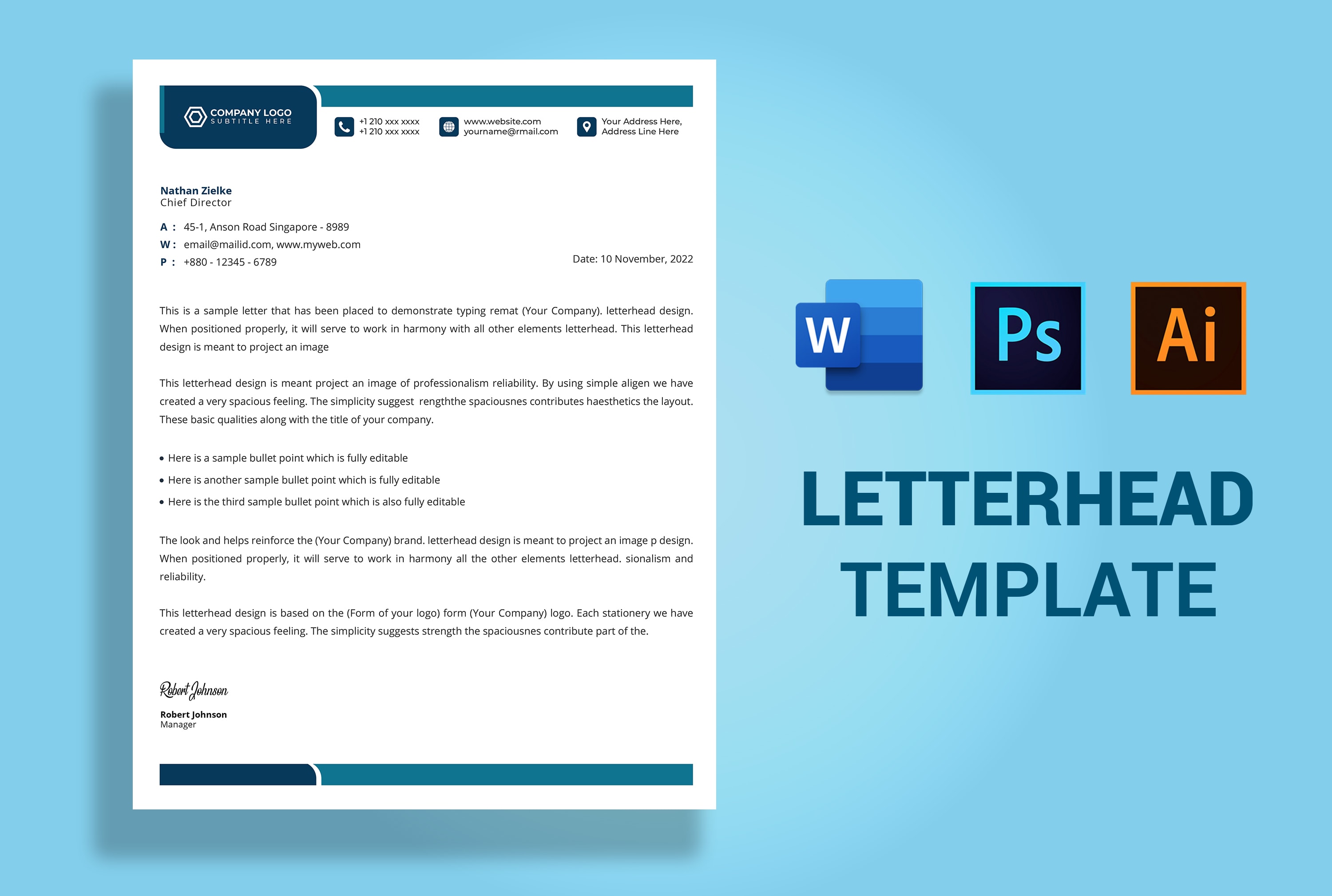 Design editable letterhead template ms word, ai, psd, pdf by Regarding Word Stationery Template Free
