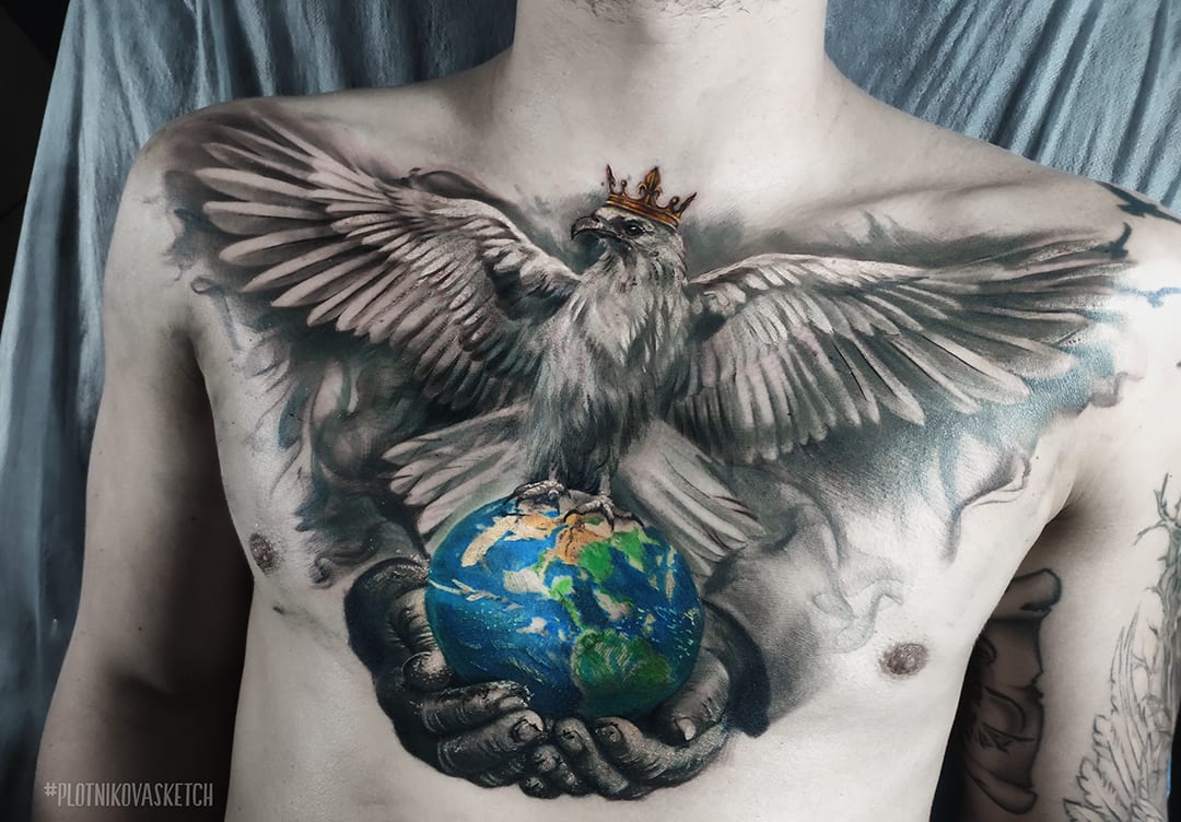 Draw chest tattoo design tattoo piece by Plotnikkkova | Fiverr