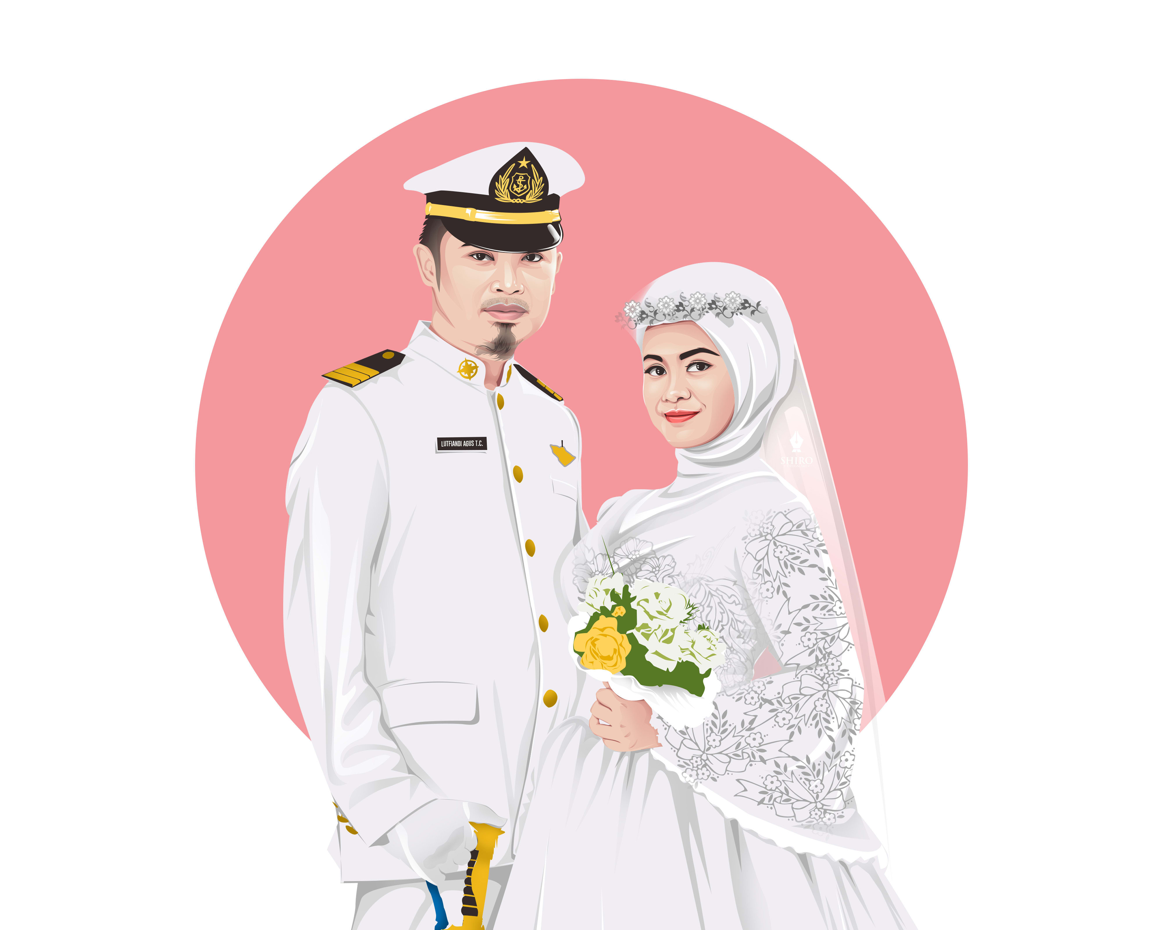 Do wedding couple cartoon portrait of your photo by Rizkisejaty | Fiverr