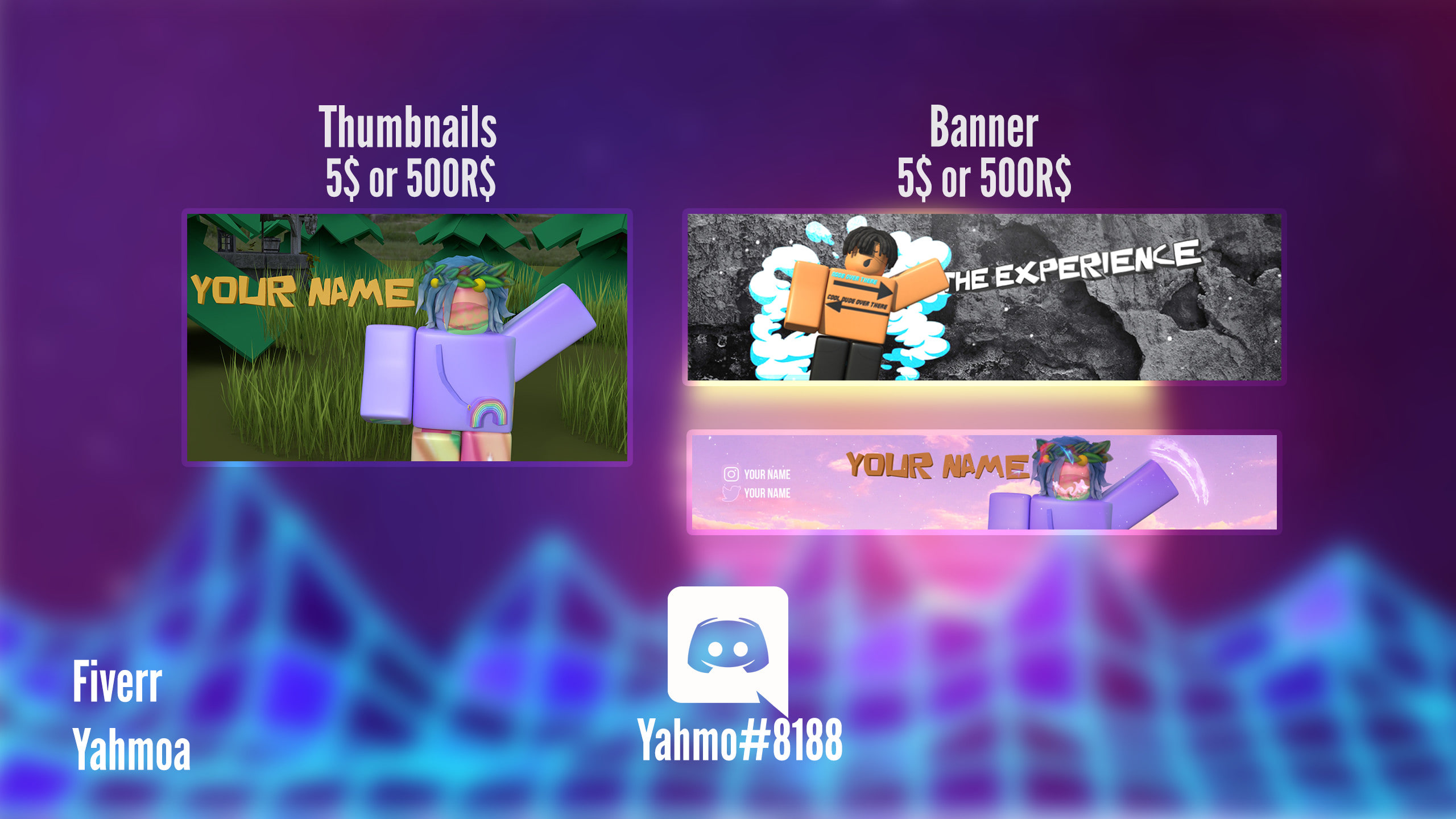 Do A Roblox Banner Or A Thumbnail For You Gfx By Yahmoa - make you a roblox thumbnail logo banner 3d or whatever you want