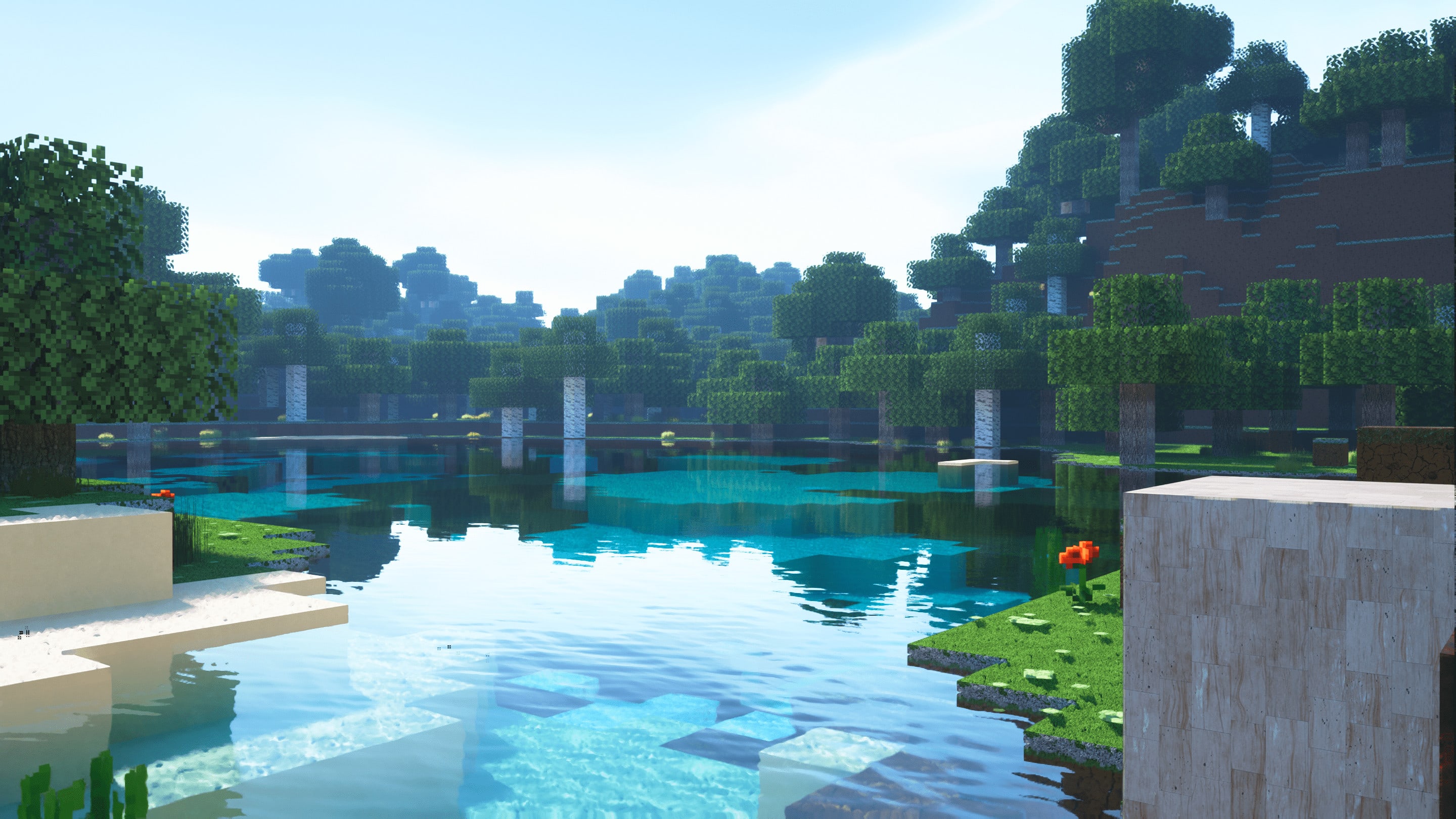Minecraft Render Screenshots Lake Reflection Wallpapers Hd