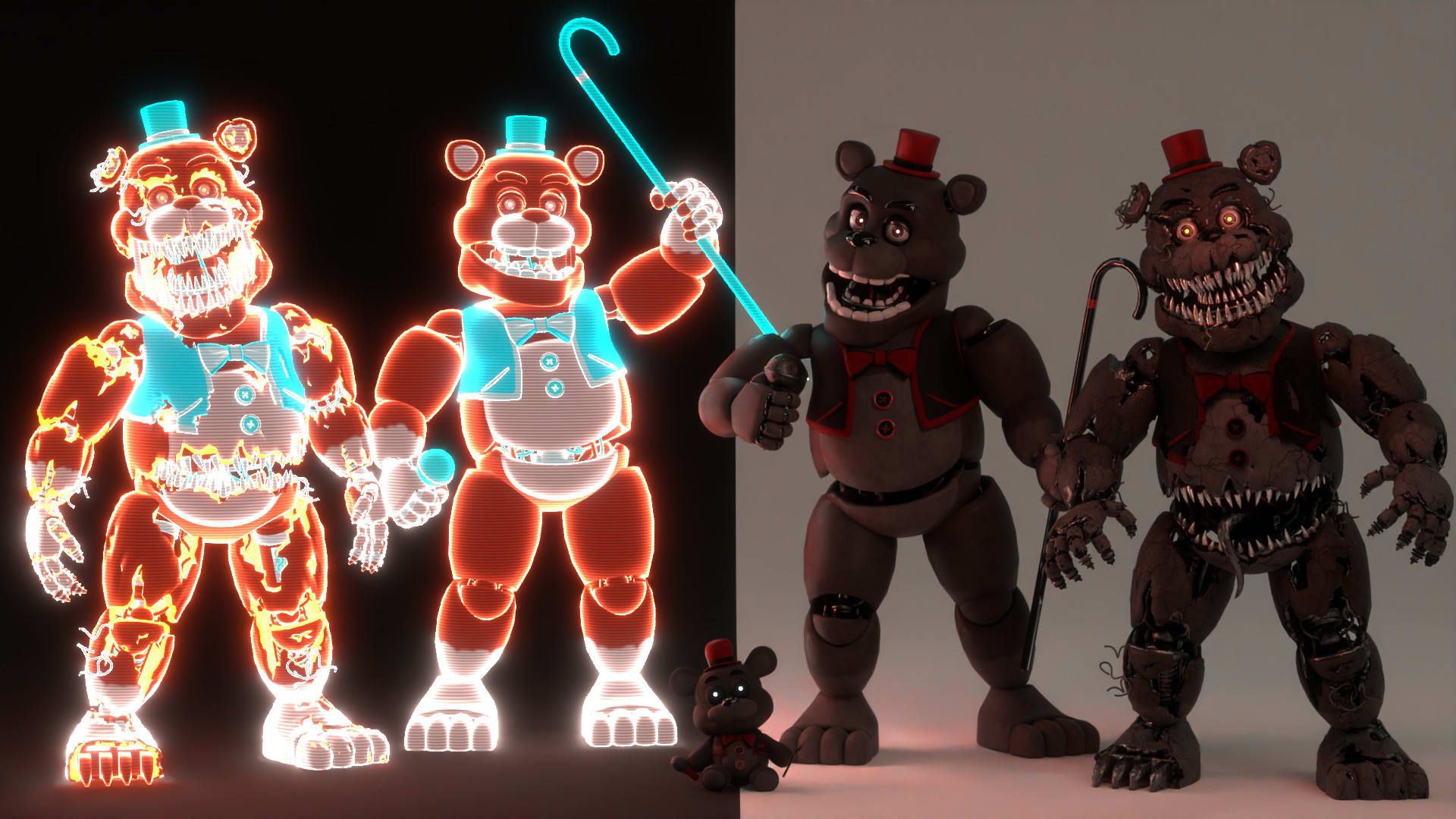 All fnaf 1 animatronics - Download Free 3D model by JustAnAser  (@JustAnAser) [000329e]