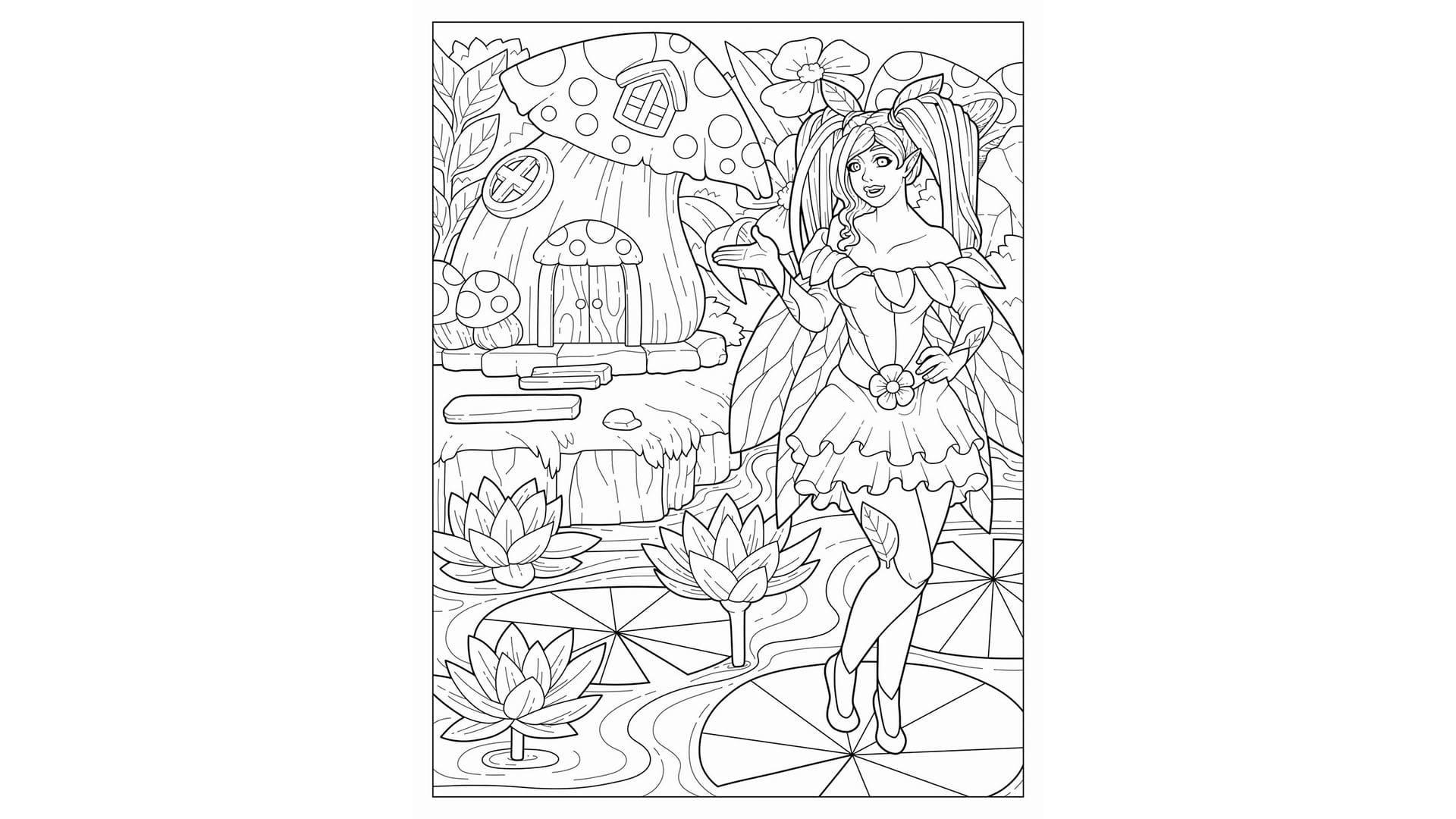 Adult Coloring Book: Fairy Houses and Fairies, for teens and adults, 8.5 x  11”, Soft Cover, 50 Detailed Coloring Pages. Every Page is Different.