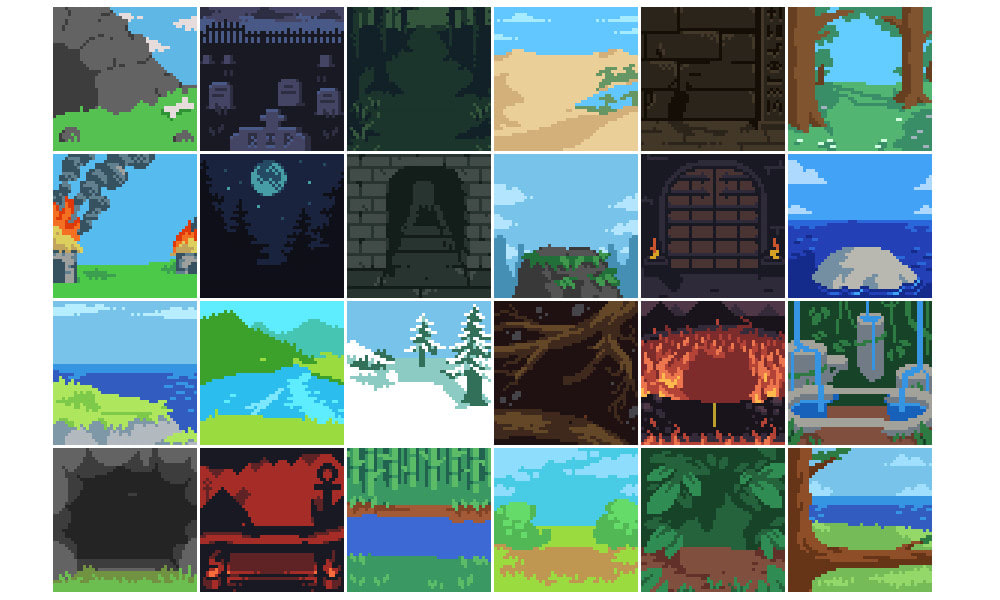 Small Pixel Scenery Backgrounds Pixel Art Background With Grass, Sky