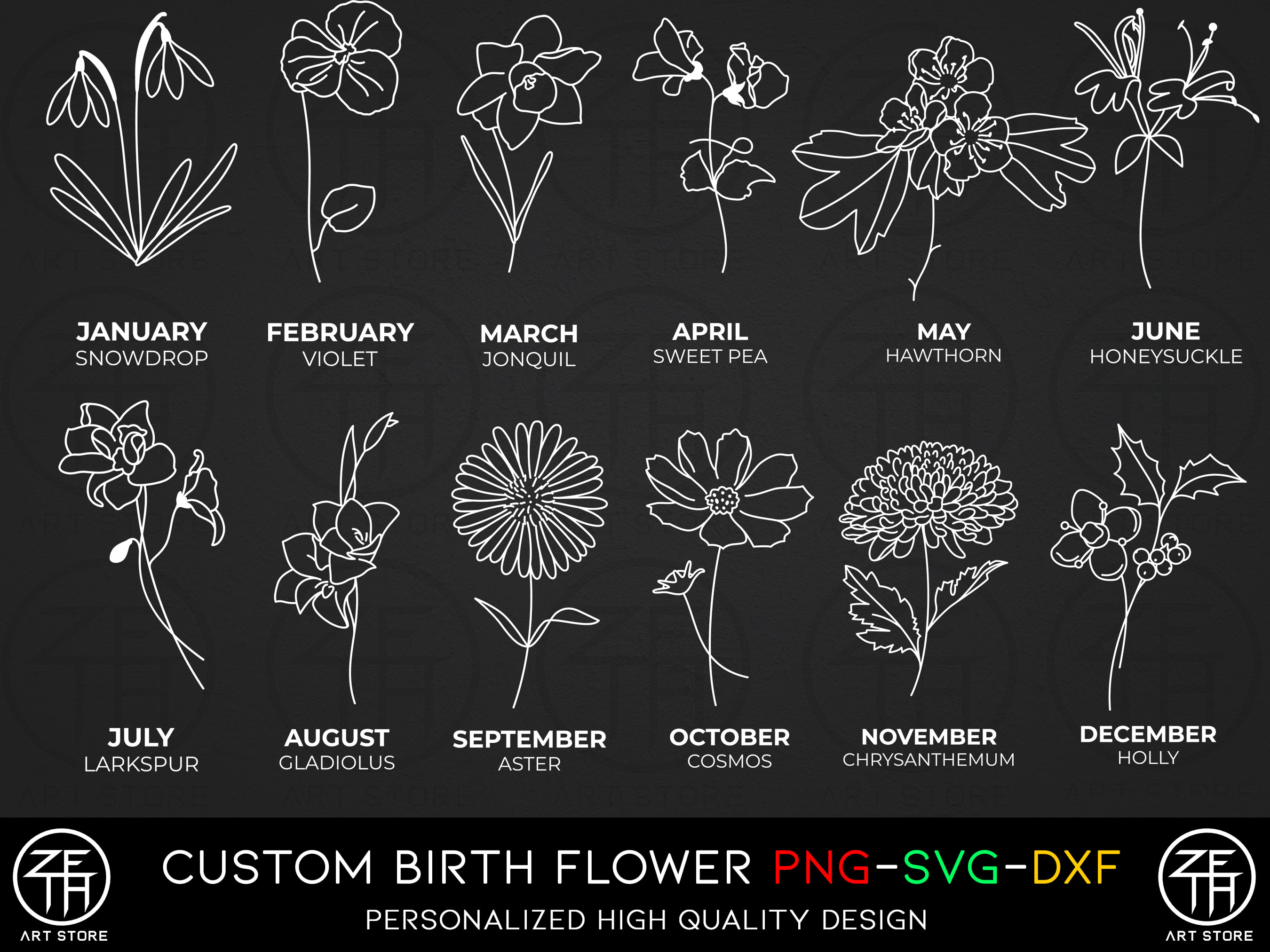 Set of flower line art vector illustrations Carnation daffodil larkspur  honeysuckle tulip lilies peony cosmos hand drawn black ink  illustrations Birth month flowers for jewelry tattoo logo Stock Vector   Adobe Stock