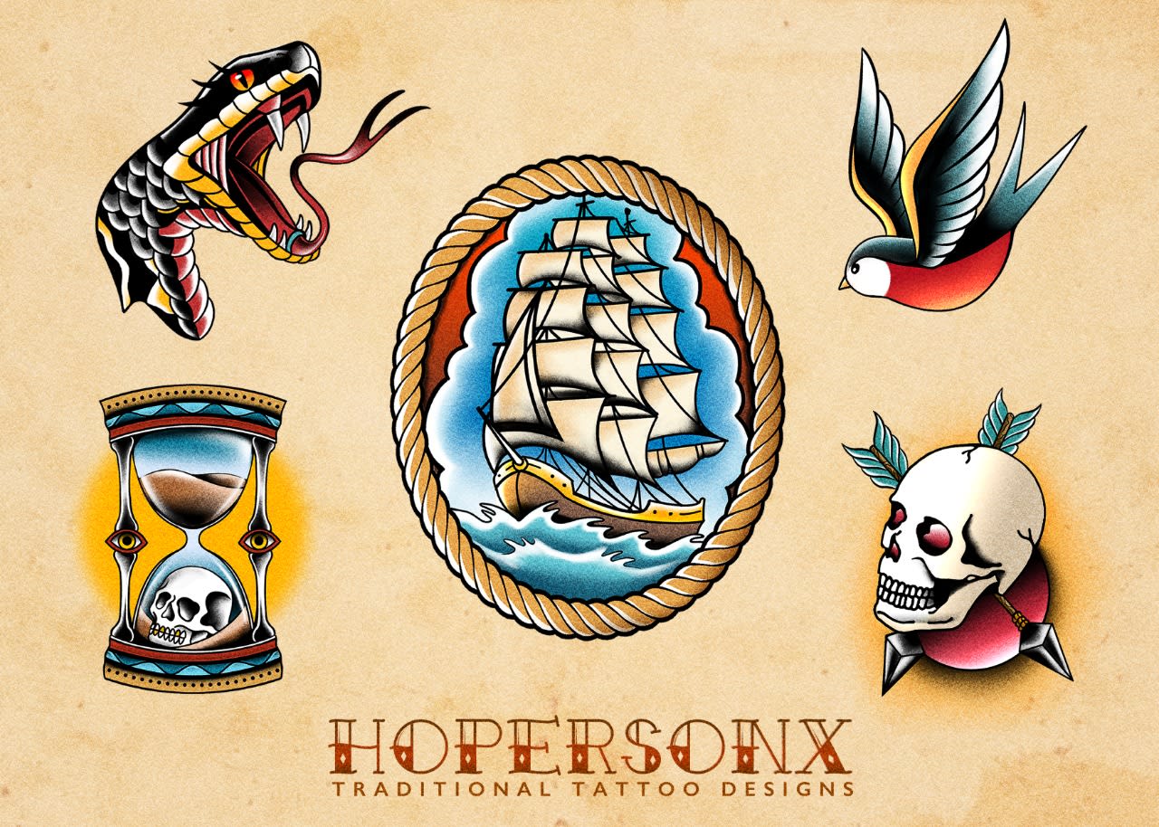 Make old school style tattoo design by Hopersonx