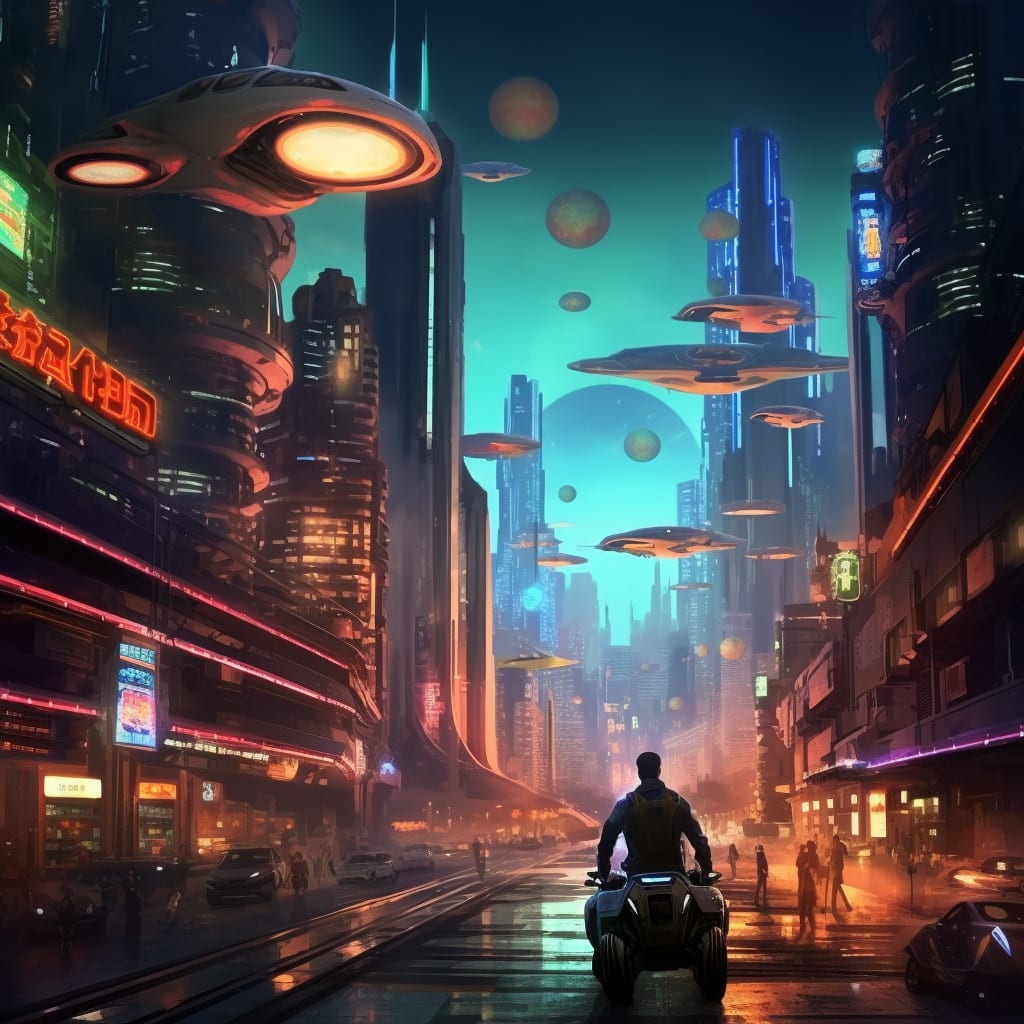 Make a futuristic cyberpunk city art sci fi background art by