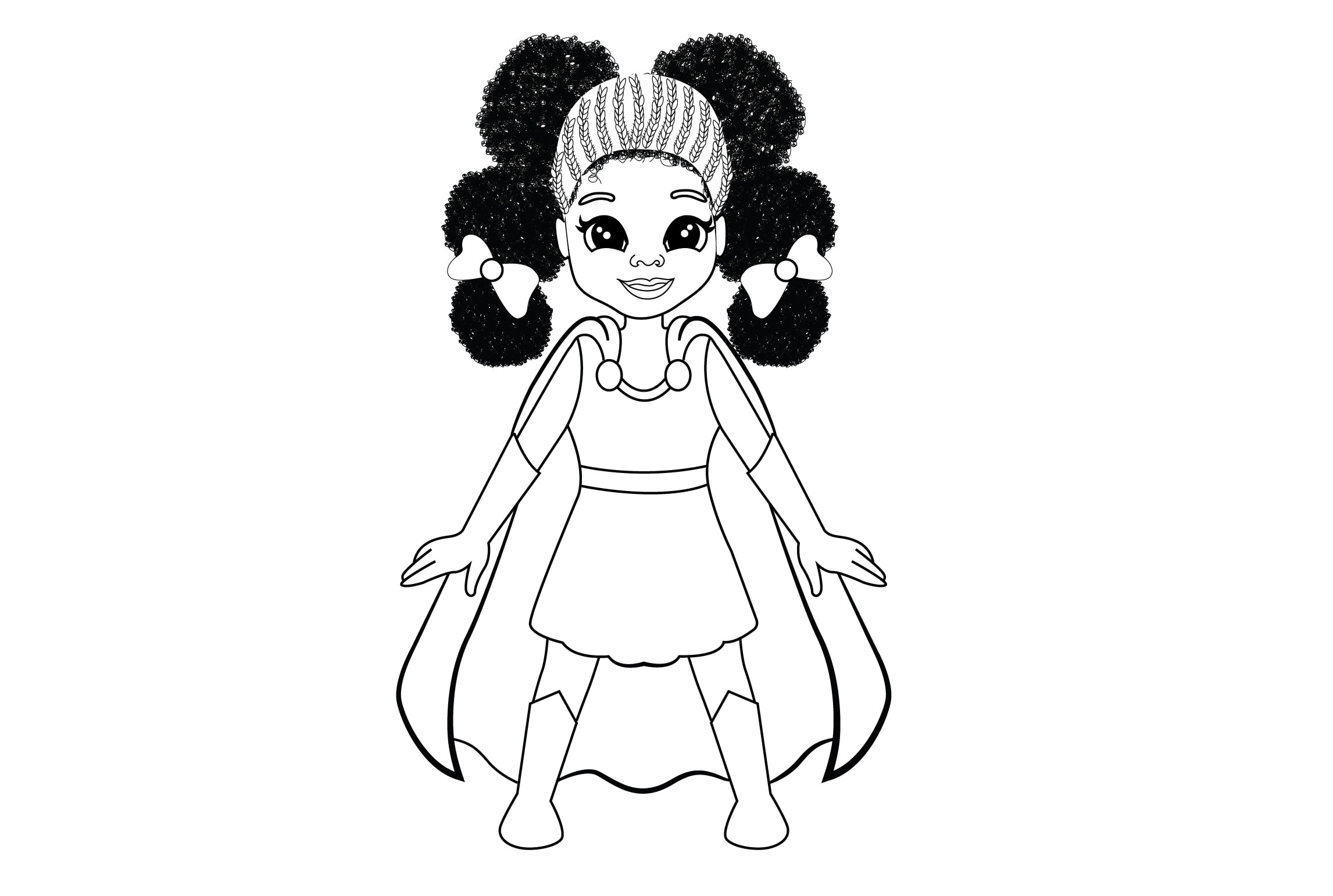 Coloring Book Page of Cute African American Girl · Creative Fabrica