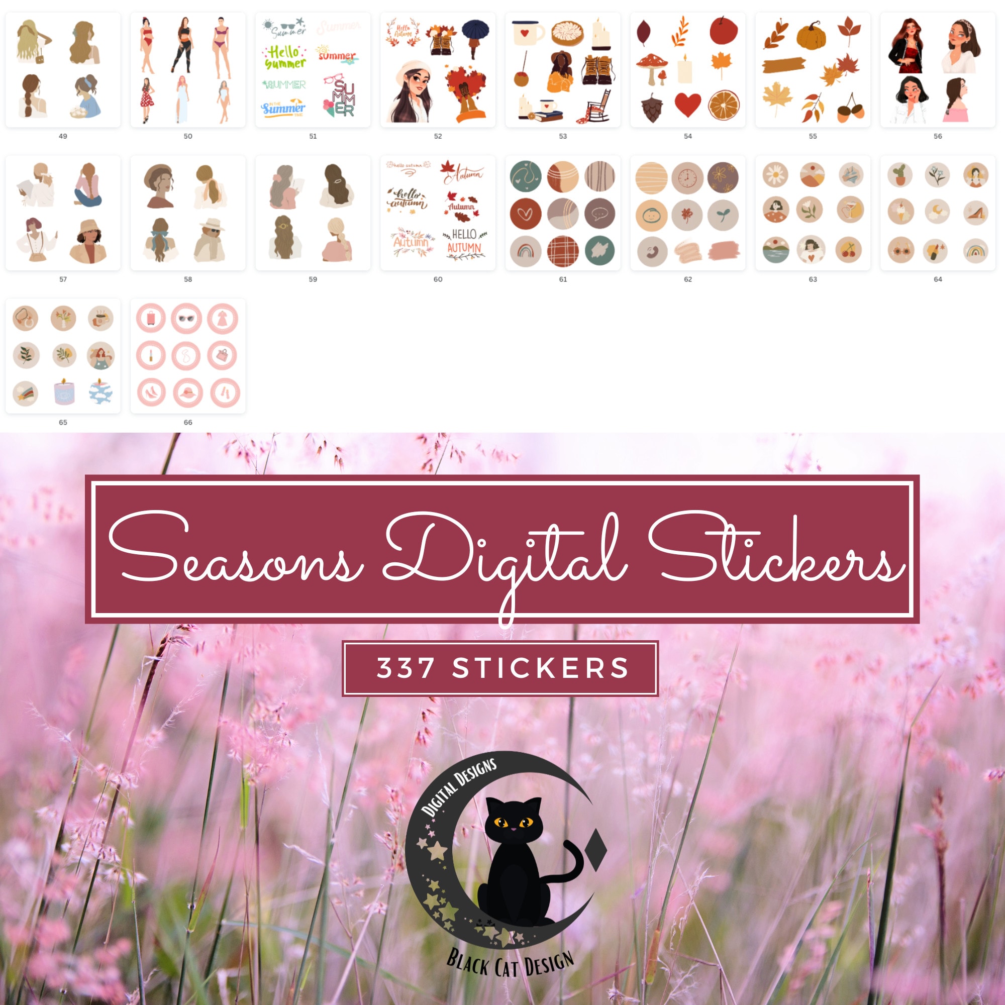 Four Seasons DIGITAL STICKERS Pack for Digital Planner, Precropped  Goodnotes and PNG Files, Winter Summer Autumn Spring Digital Stickers 