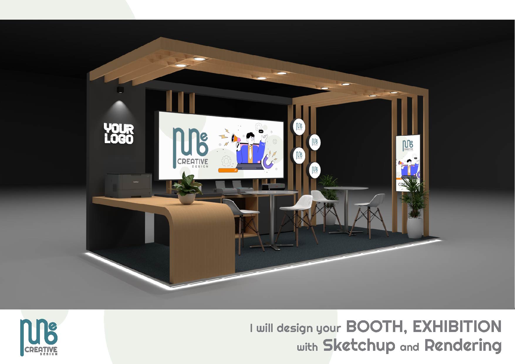Design your booth, exhibition with sketchup and rendering by