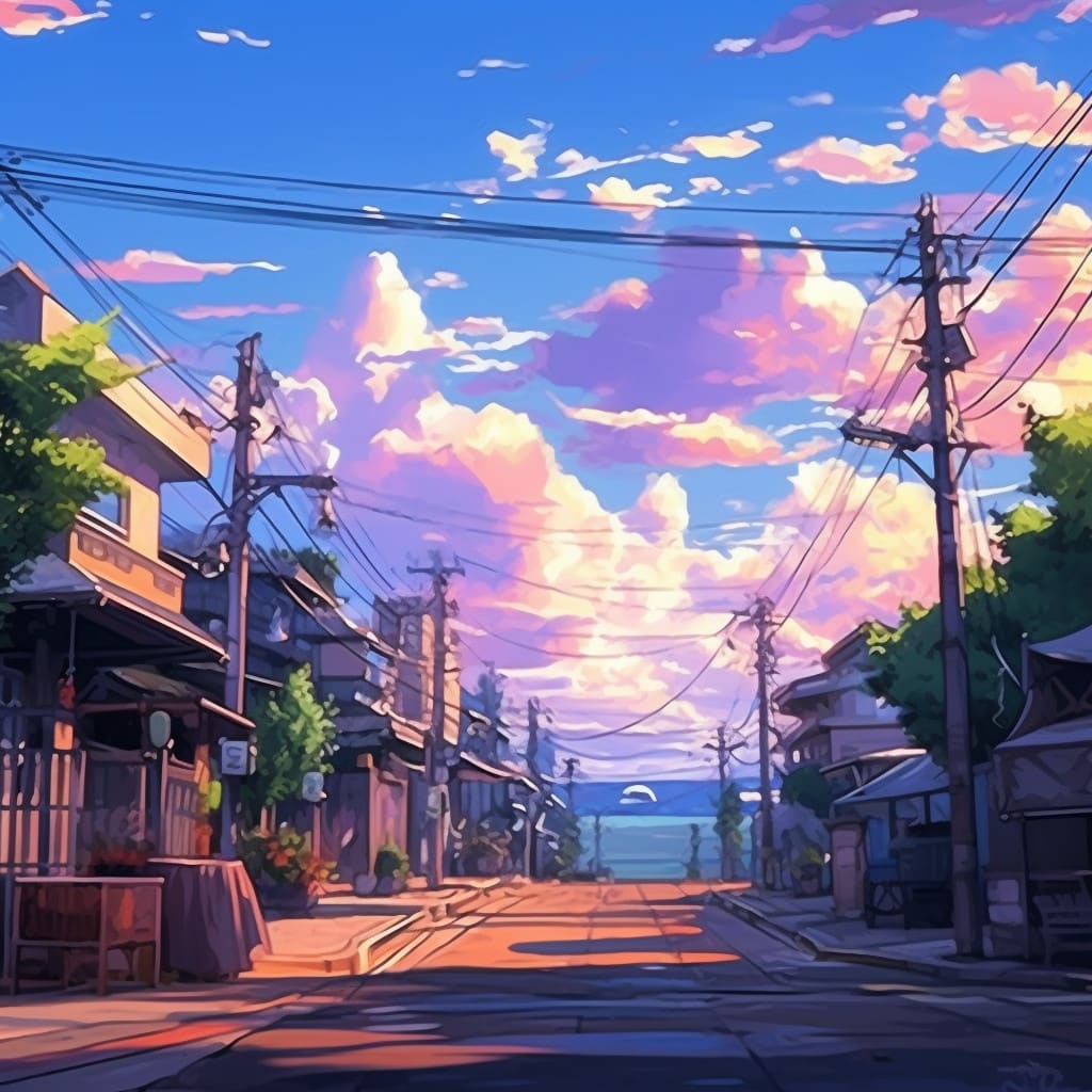 Afternoon sunset sky clouds - Anime Background. Stock Illustration | Adobe  Stock