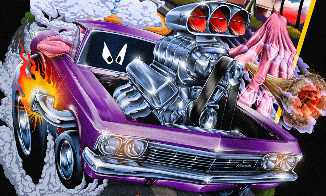 Draw cars or motorcycles with kustom kulture ratfink style by
