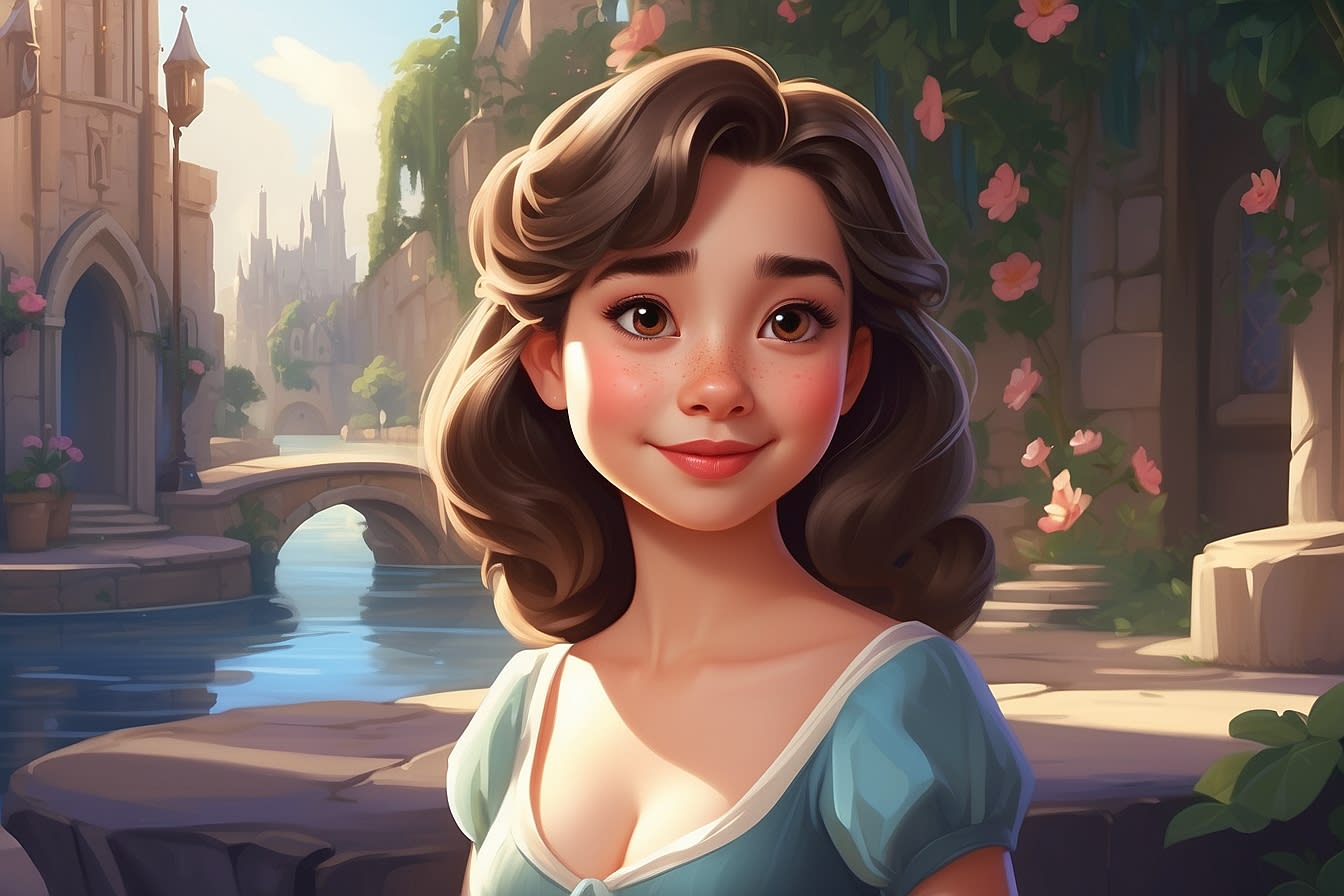 Retrato de cerca de dibujos animados de Disney de una mujer hermosa ·  Creative Fabrica