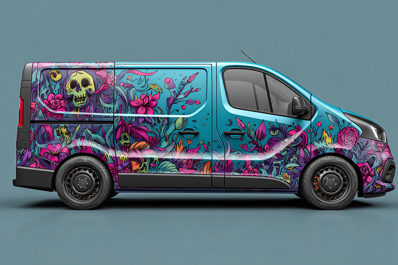 Teken auto wrap ontwerp, voertuig wrap ontwerp, bestelwagen wrap ontwerp