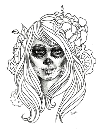 Draw a dia de los muertos piece, great for tattoo by Inkpetal