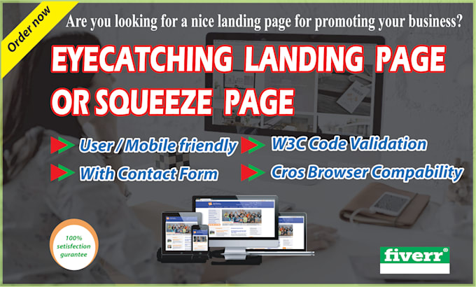 create responsive landing page, squeeze page with w3c validity code