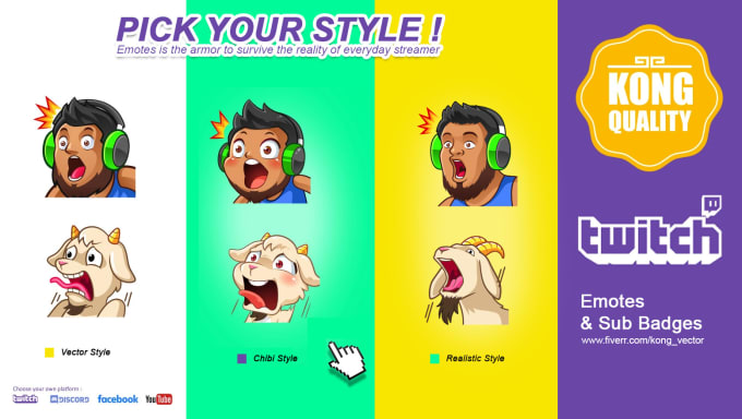 create custom kick emotes, sub badges for kick, twitch, youtube in 24 hours