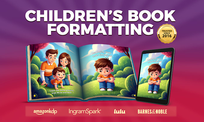 do children book formatting and layout for KDP, ingramspark print and epub