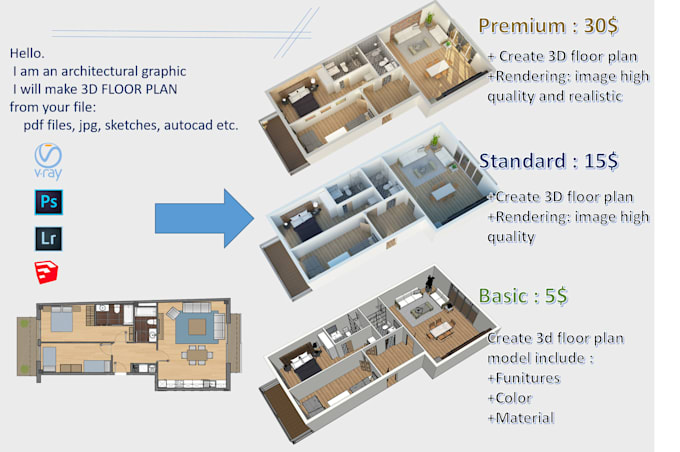 Do render 3d view, make 3d floor plan by Thien_le | Fiverr