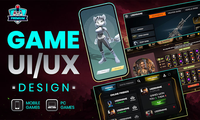 design professional game UI UX for mobile and PC games