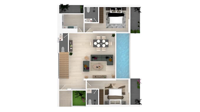create 2d color floor plan