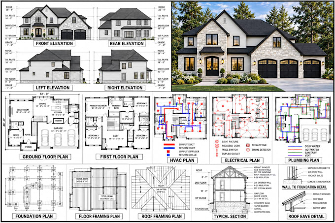 create 2d floor plans, architectural, structural and mep permit drawings