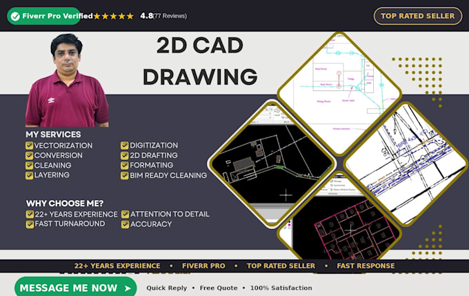 draw 2d architectural floor plan PDF, scan, or sketch to precise dwg drawing