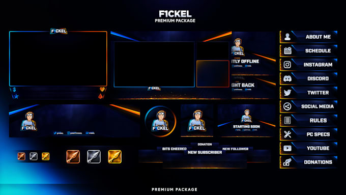 design a twitch overlay, panels, offline screen and more