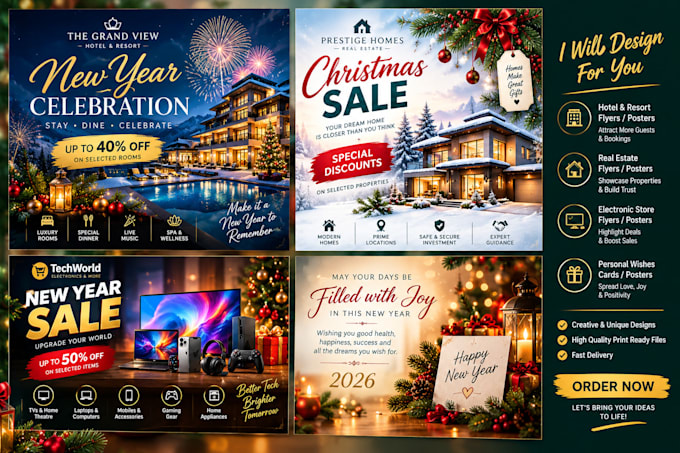 do design christmas card, menus and invitation flyers