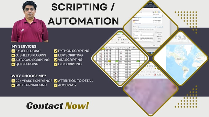 create custom scripts or automation for excel, sheets, autocad, qgis, arcgis