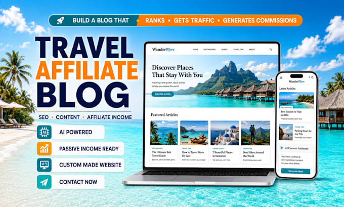 create travel affiliate blog or travel agency website for passive income