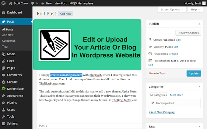 upload and edit your article or blog on your website