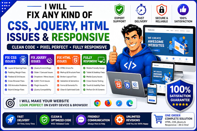 fix css issues,jquery issues ,html issues and responsive
