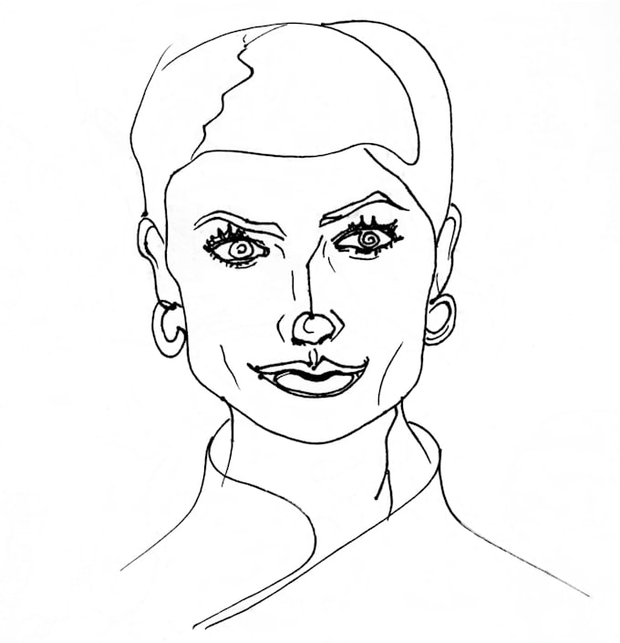 Create a black and white line drawing illustration for you by Mvy417