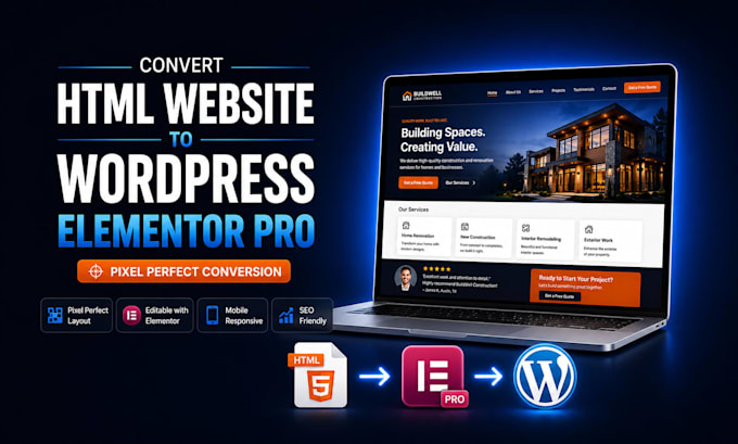migrate, clone, duplicate static coding HTML website to elementor pro wordpress