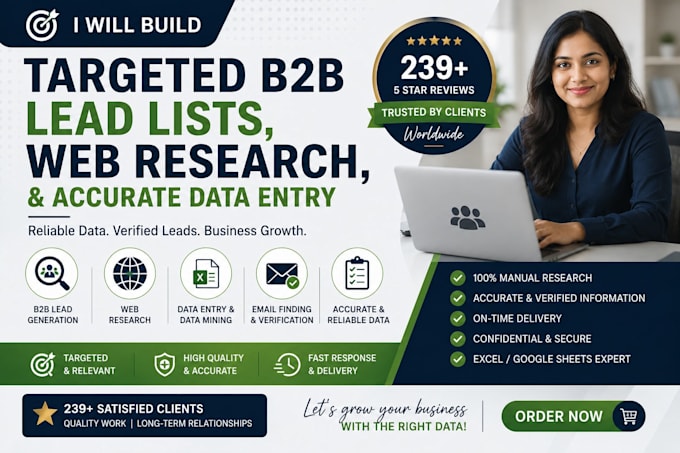 build targeted b2b lead lists, web research, and accurate data entry