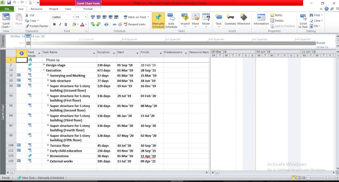 prepare scheduling of construction project using m s project