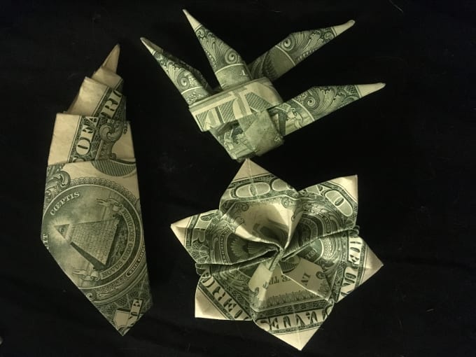 Fold origami 2 dollar bills by Undecidedwalrus