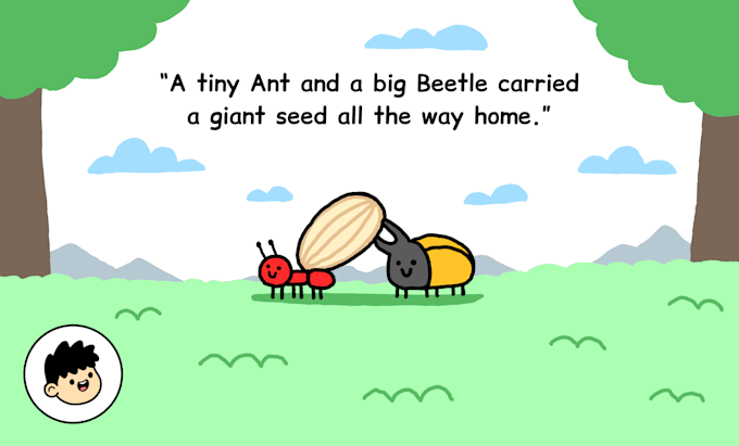 design children story book illustration in hand drawn style