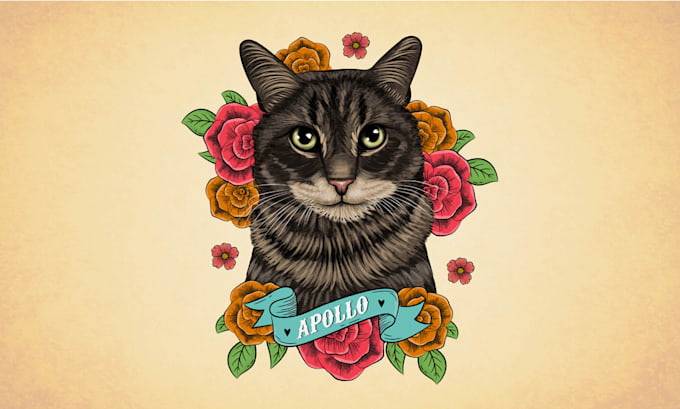 draw custom pet portrait in unique floral tattoo style