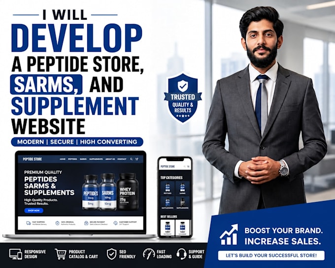 develop a peptide store, sarms, and supplement website