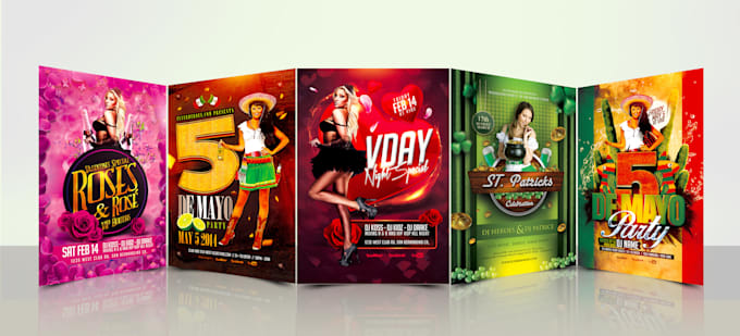 do flyer for valentine, st patricks day and cinco de mayo
