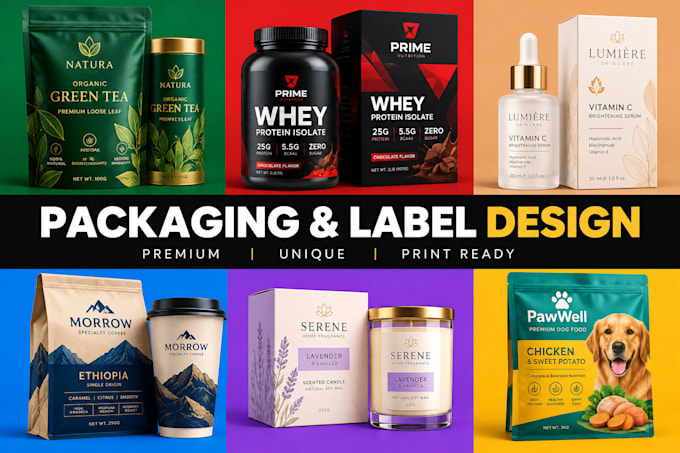 do product packaging design, box design and label design