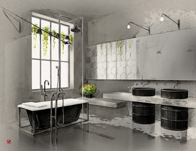 make bathroom interior illustration, sketch