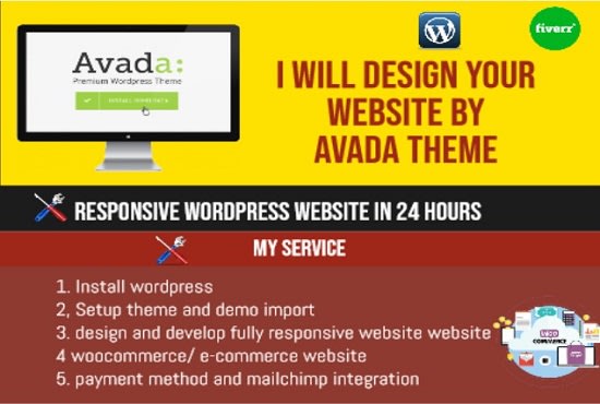 design your wordpress website by avada theme in 24 hours