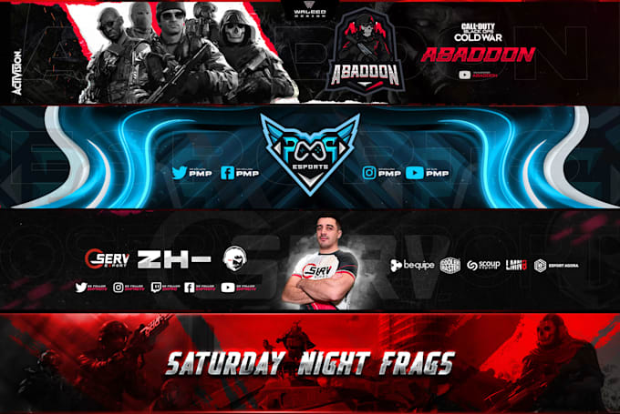 design gaming banner for esports, twitch, and youtube