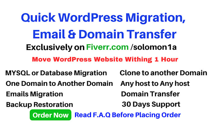 transfer migrate wordpress website, email, domain transfer