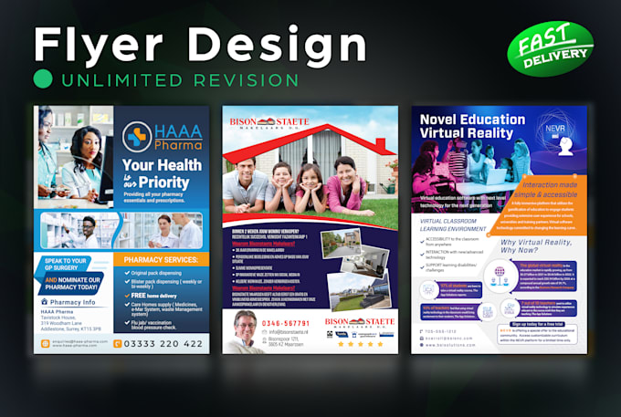 design high quality printable flyers, posters, door hanger and roll up banners