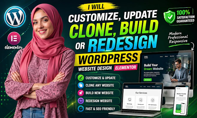 customize, update, clone, build or redesign, wordpress website design elementor