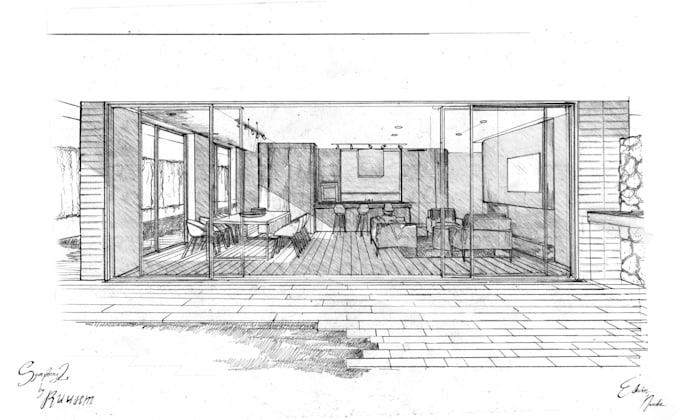 draw architect style professional hand sketch drawing